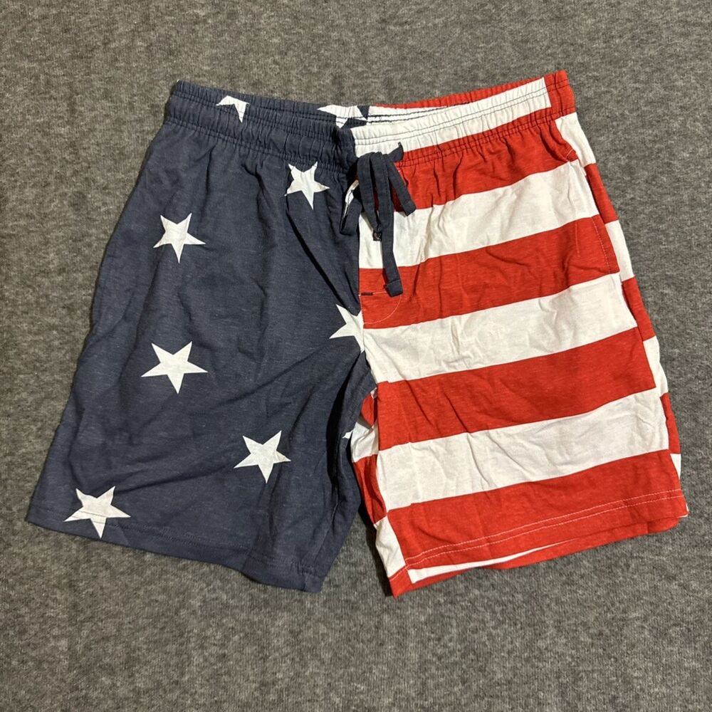 Mad Engine Men's Shorts Flag Print Multi Color  Red Small